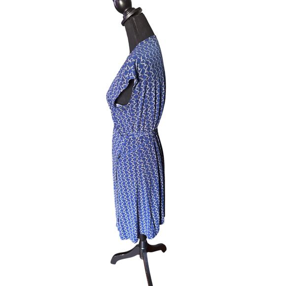 Michael Michael Kors Blue Chain Print Wrap Dress – Short Sleeve Belted – Size PL - Picture 5 of 7